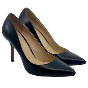 AERIN Fira Black Leather Pointed Toe Pumps Mid Stiletto Heel Classic Designer 9